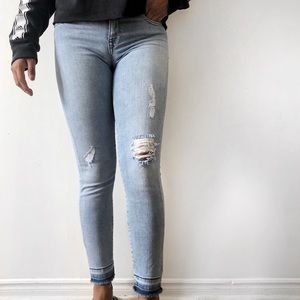 Zara blue ripped skinny jeans with frayed hems